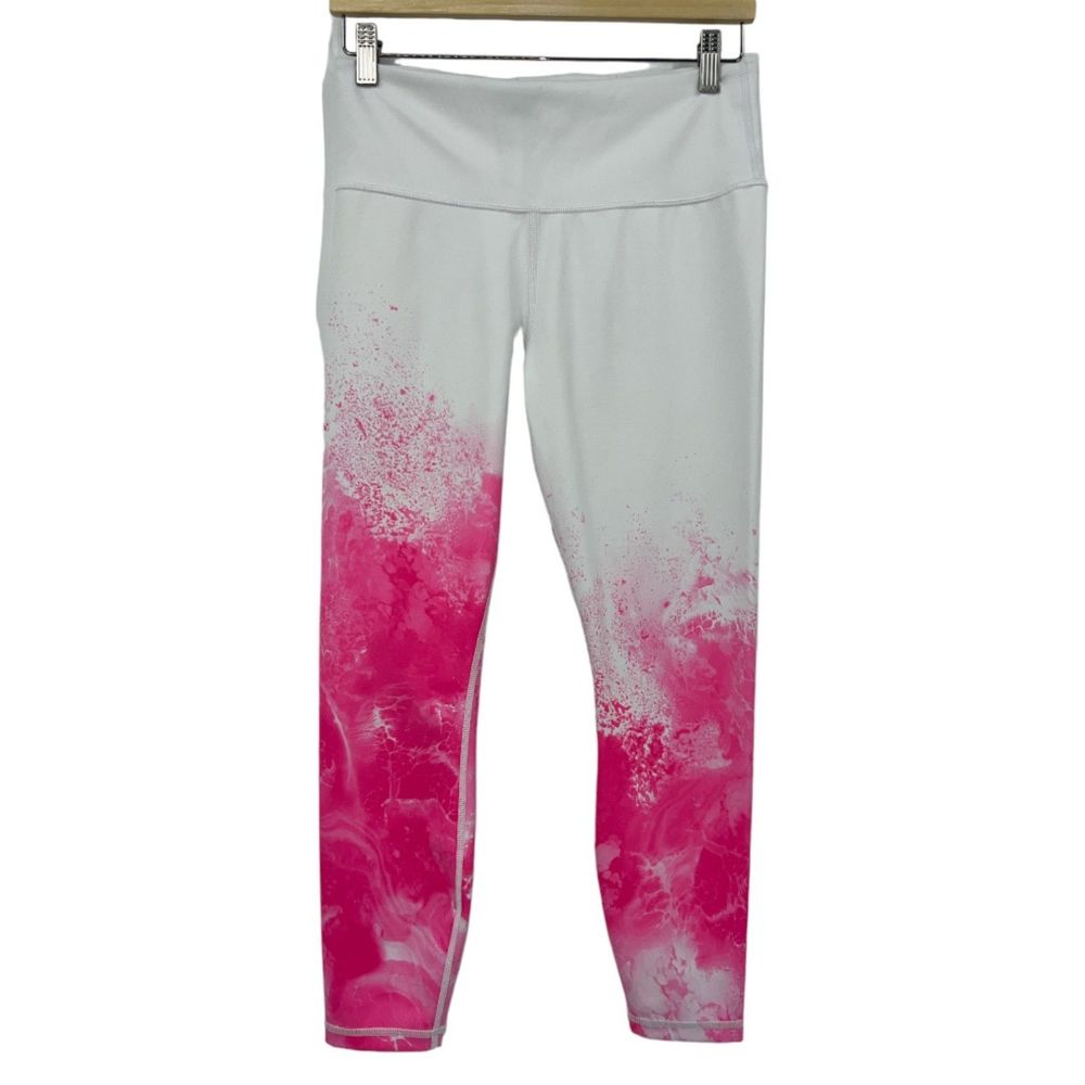 Women's ATHLETA Leggings Size Med White Pink Elation Tight Yoga Pants